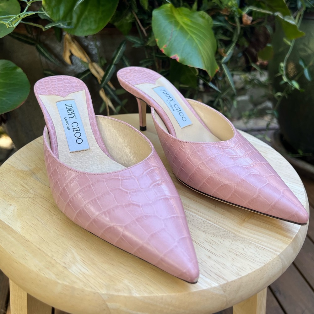 Jimmy Choo pink croc rav 65 heels
